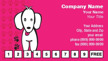 Animals | Featured Designs | Veterinarian |--| At201293 | Background | Cute | Dog | Dog Care | Dog Daycare | Dog Kennel | Dog Walker | Ho Yeow Hui | Incentive | Loyalty Card | Loyalty Punch Card | Mobile Pet Grooming | Neon | Paw | Pet Grooming | Pet Sitting Service | Pink | Prints | Punch Cards | Puppy | Vet | White